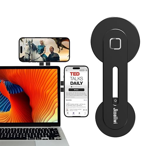 Jkoailiwi Magnetic Laptop Phone Holder Mount for Dual Screen, 180° Adjustable Edge Computer Phone Holder for Monitor's Top and Side, Extended Laptop