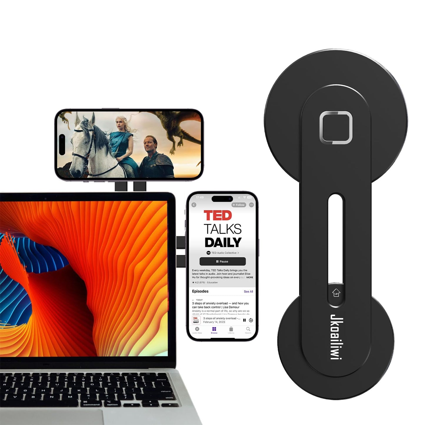 Jkoailiwi Magnetic Laptop Phone Holder Mount for Dual Screen, 180° Adjustable Edge Computer Phone Holder for Monitor's Top and Side, Extended Laptop