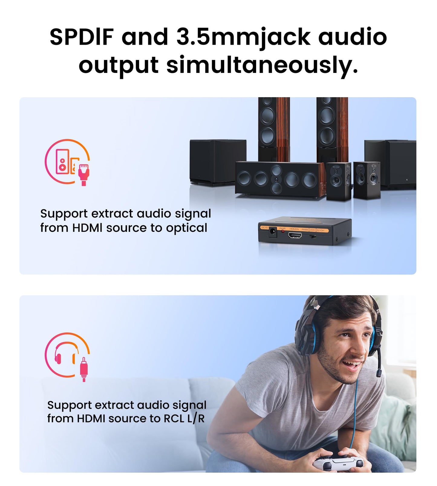 avedio links HDMI Audio Extractor 4K, HDMI to Optical RCA or 3.5mm Jack Audio Adapter Converter Splitter, Supports Dolby Digital DTS 5.1 PCM for PS5