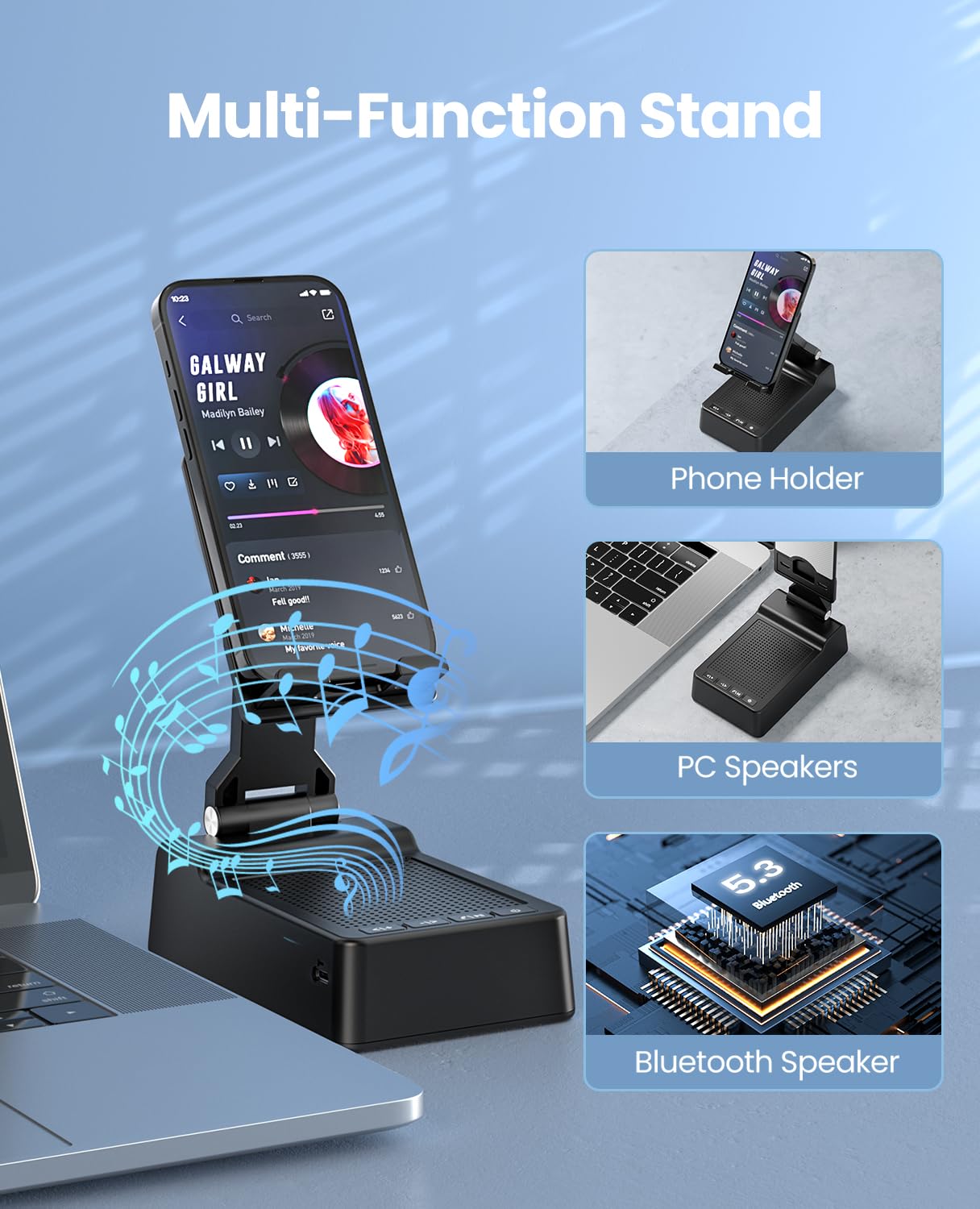 Gifts for Men Women, Phone Stand with Bluetooth Speaker, HD Surround Sound Speaker, Compatible with all iPhone/Android phones iPad Kindle, Cool Gadget