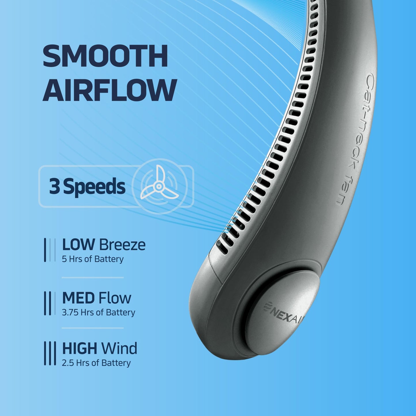 NEXAIR Portable Neck Fan Hands Free Cooling Lightweight Bladeless Neck Fan, 3 Speeds, 2400mAh Battery, 5H Runtime Black