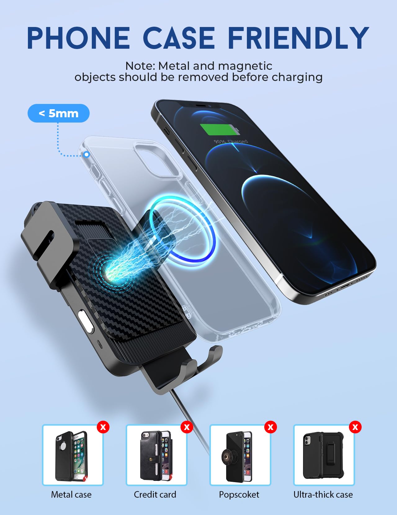 Wireless Car Charger, MOKPR 15W Fast Charging Car Mount Auto-Clamping Car Charger, Dashboard Windshield Phone Holder Compatible with iPhone 16