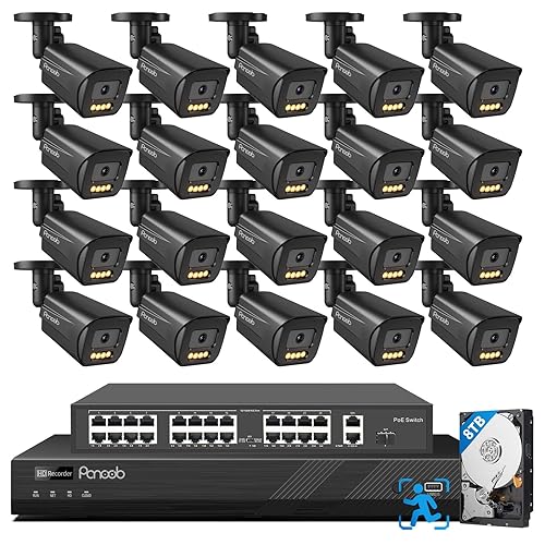 PANOOB 32 Channel Security Camera System 4K, 20x 8MP PoE IP Bullet Cameras, Smart Dual Light Color Night Vision, 2 Way Audio, AI Human Vehicle