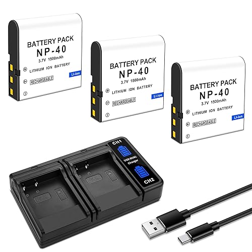3-Pack NP-40 Battery, USB Dual-Channel Charger Compatible for Casio NP-40 Kodak LB-060,GE GB-60 Exilim EX-Z400, Exilim EX-FC100, Exilim EX-FC100WE