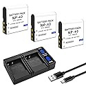 3-Pack NP-40 Battery, USB Dual-Channel Charger Compatible for Casio NP-40 Kodak LB-060,GE GB-60 Exilim EX-Z400, Exilim EX-FC100, Exilim EX-FC100WE