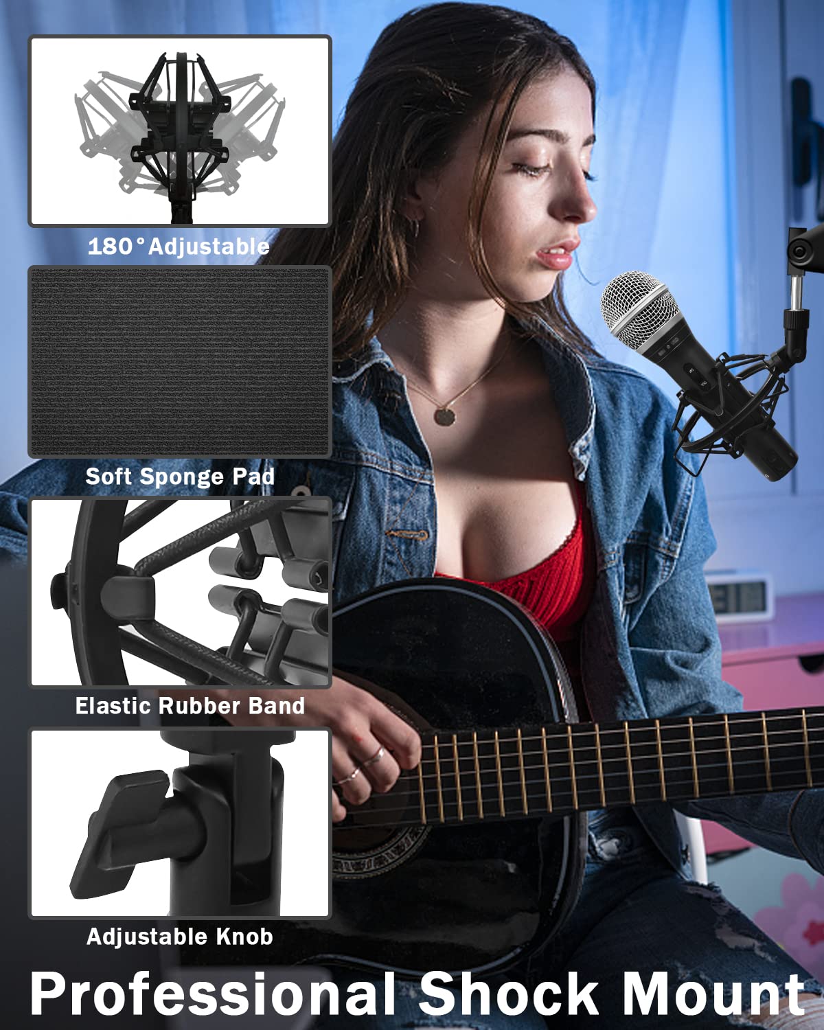 Microphone Shock Mount Mic Holder For Samson Q2U SM58 ATR2100-USB Behringer Xm8500, Mic Clip Holder Mount for Diameter 28mm-32mm Dynamic Microphone