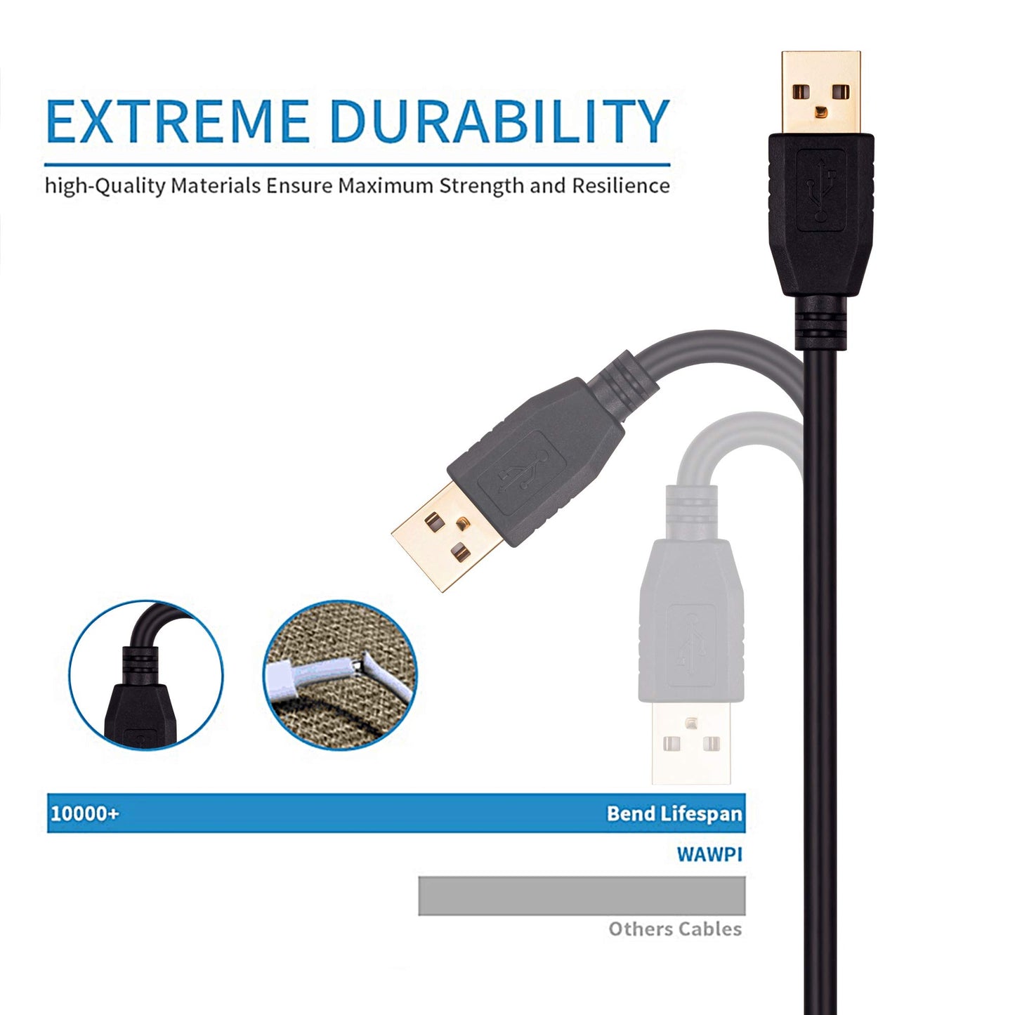 Tan QY USB A to A Male Cable 50Ft, Double End USB Cord with Gold-Plated Connector for Hard Drive Enclosures, Printers, Modems, Cameras(15M/50Ft)