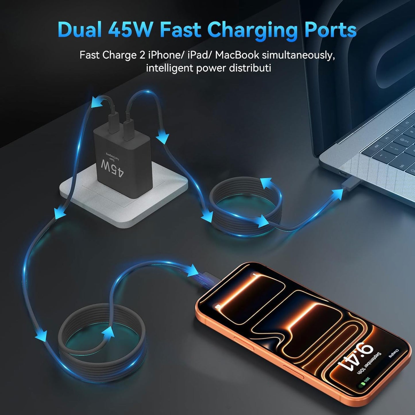 USB-C Fast Charger ?35W+10W Dual-Port Fast Charger with 4-Foot and 6-Foot Type C Cables, Compatible with Samsung Galaxy S25 Ultra/S24+/S23 and iPhone