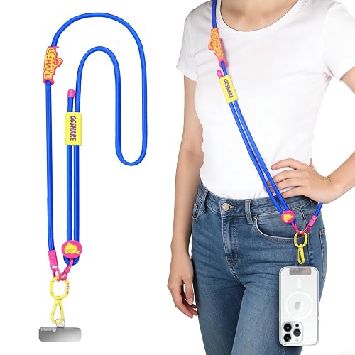 SHQYMBLT Adjustable Length Crossbody Phone Strap with Carabiner Clip, Hands-Free Lanyard, Multi-Color Braided Nylon Cord (Blue)