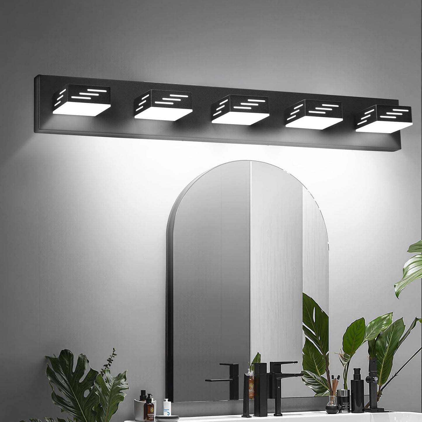 VEVOR 5-Light LED Modern Vanity Light Fixtures, 33.46-Inch, Black Finish Bathroom Wall Lighting Fixture Over Mirror, with IP44 Waterproof