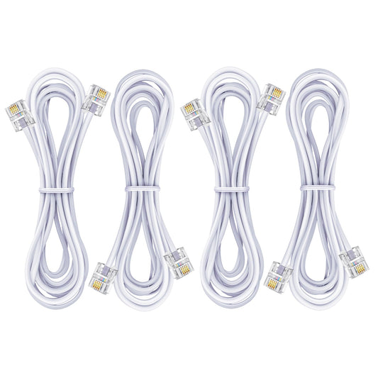 Yumiwoow Telephone landline Extension Cord Cable, Cord with Standard RJ-11 6P4C Plug (10FT-4Pack-White)