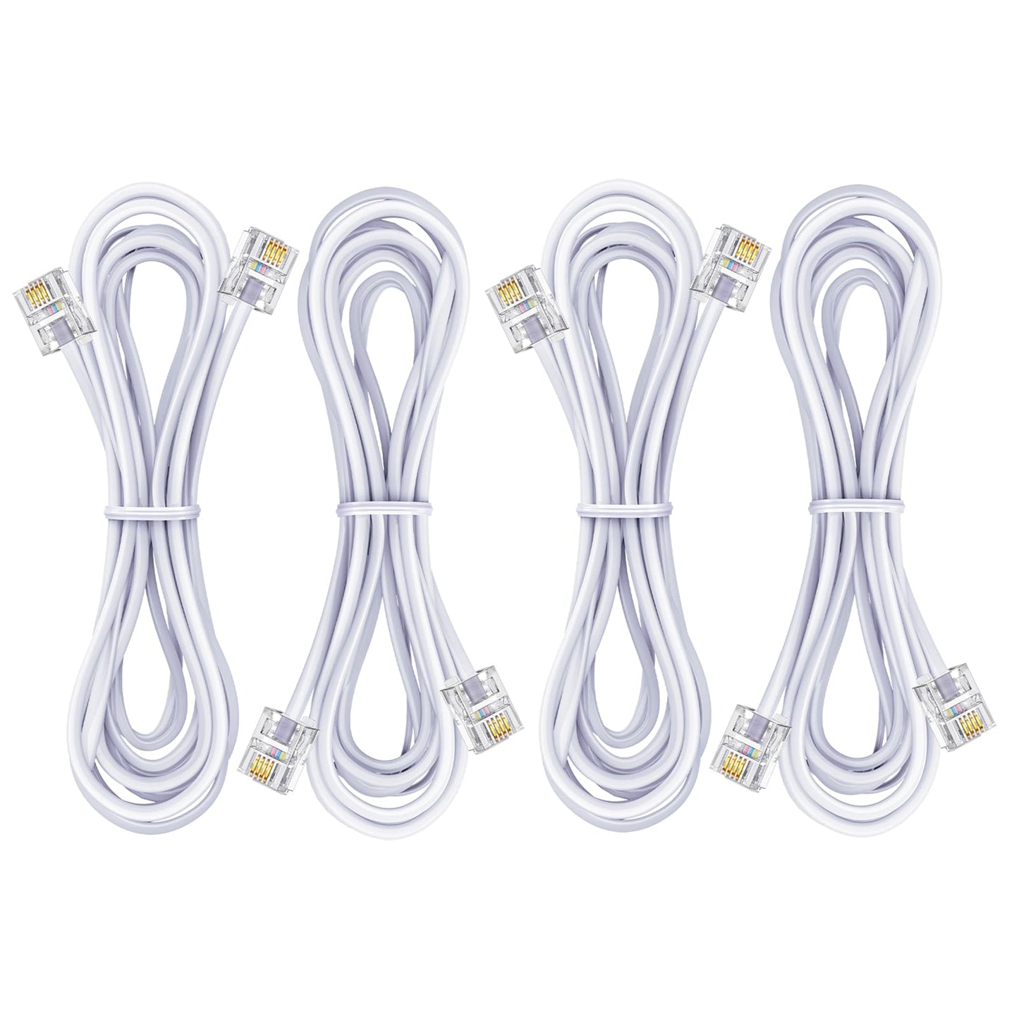 Yumiwoow 6.6Ft Telephone landline Extension Cord Cable Cord with Standard RJ-11 6P4C Plug (4Pack-6.6Ft-White)