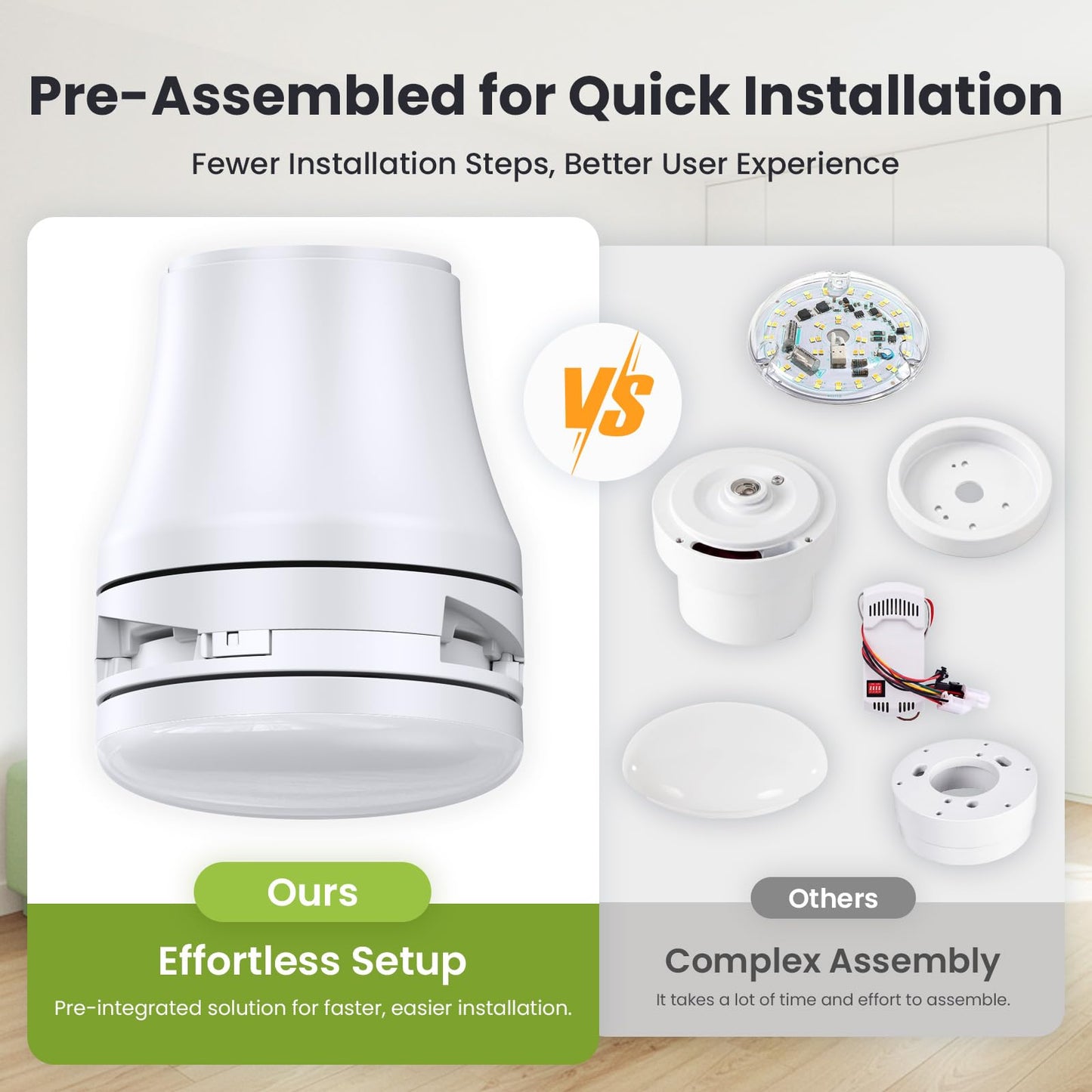 Vemaller 52" Ceiling Fans with Lights and Remote: 90% Less Assembly Time with Light Pre-Installed & Snap-in Blades, Reversible, 3CCT, Modern Low