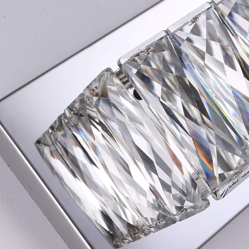 Crystal Vanity Lights, Bathroom Vanity Lighting Fixtures Over Mirror, LED Modern Wall Lights Fixtures Made for Stainless Steel Finish and K9 Crystal