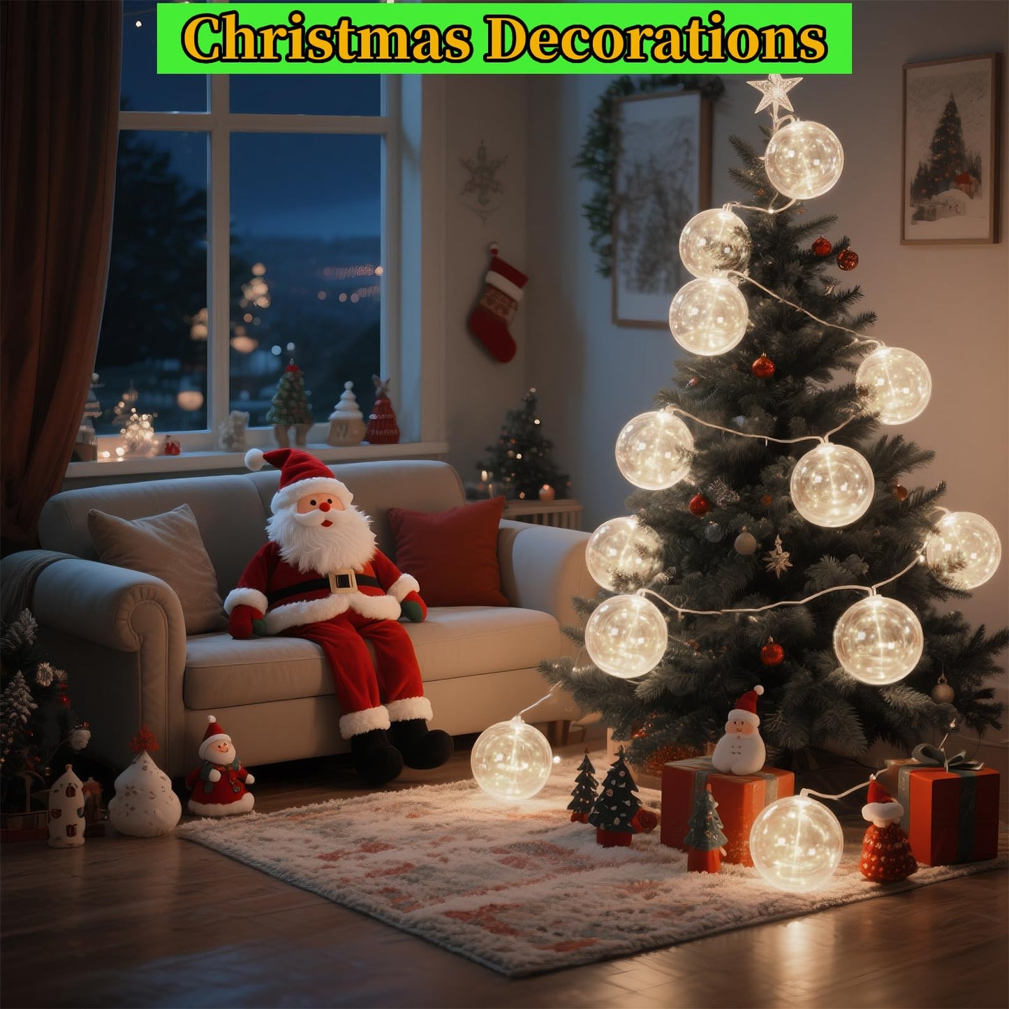 9 Pack Globe String Lights, 10.3FT LED String Lights Indoor, G100 Waterproof Decorative Christmas Lights Ball Bulbs, Built-in 15 LEDs, Warm White