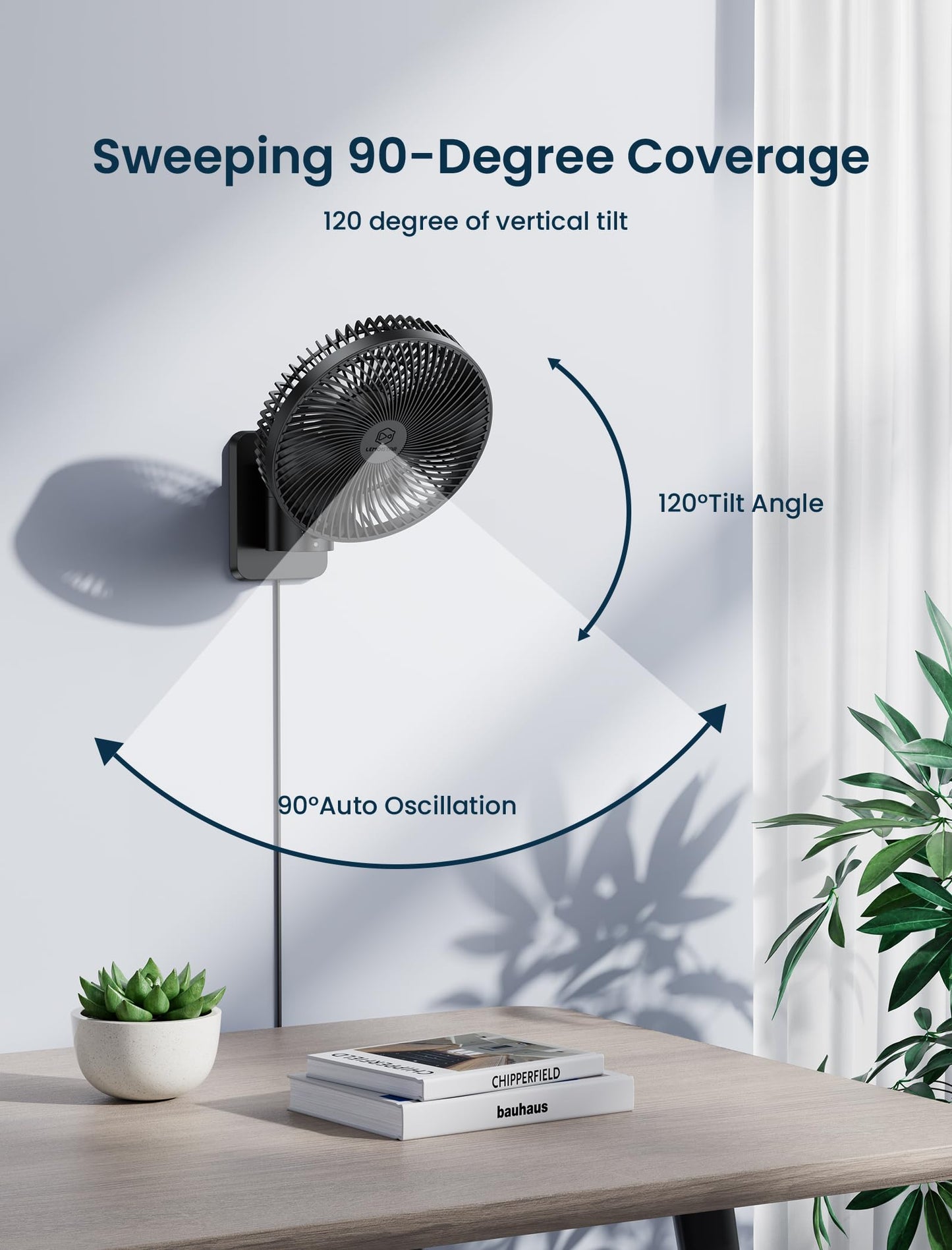 8.5-Inch Quiet Wall-Mounted Oscillation Fan with Remote & Timer, 4-Speed Adjustable for Small Bathrooms, Indoor Bedroom Cooling for RV, Adjustable