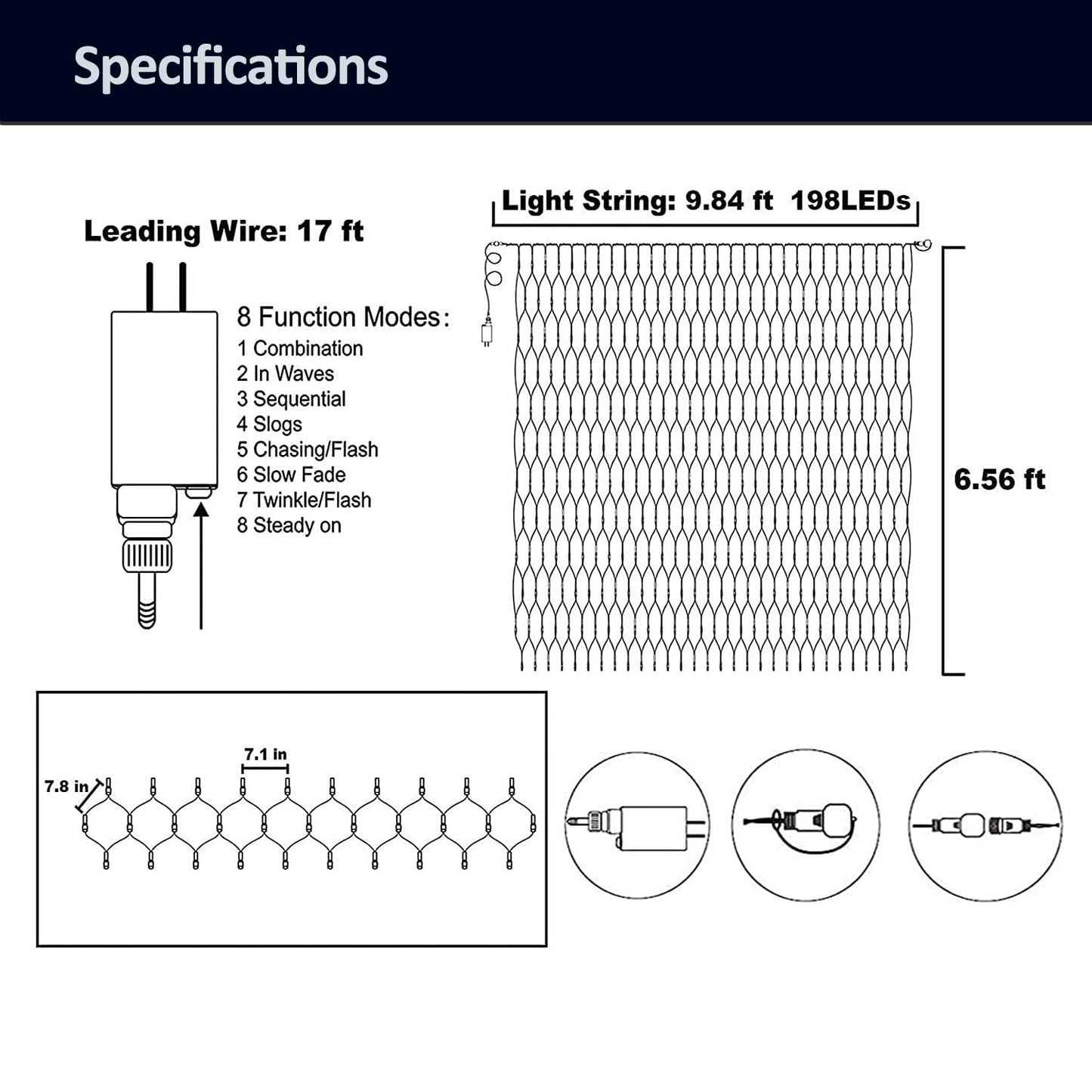 weillsnow 198 LED 9.8ft x 6.6ft Christmas Net Lights, Connectable 8 Lighting Twinkle Modes Mesh Lights for Christmas Outdoor Patio Garden Bush Fence