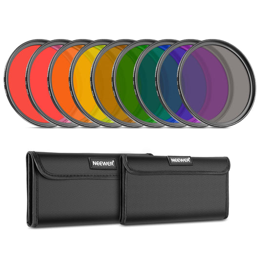 Neewer 9 Pack 55mm Colorful Resin Filter with Red, Orange, Blue, Yellow, Green, Brown, Purple, Pink, Grey Available with 2 Pouches, Camera Lens