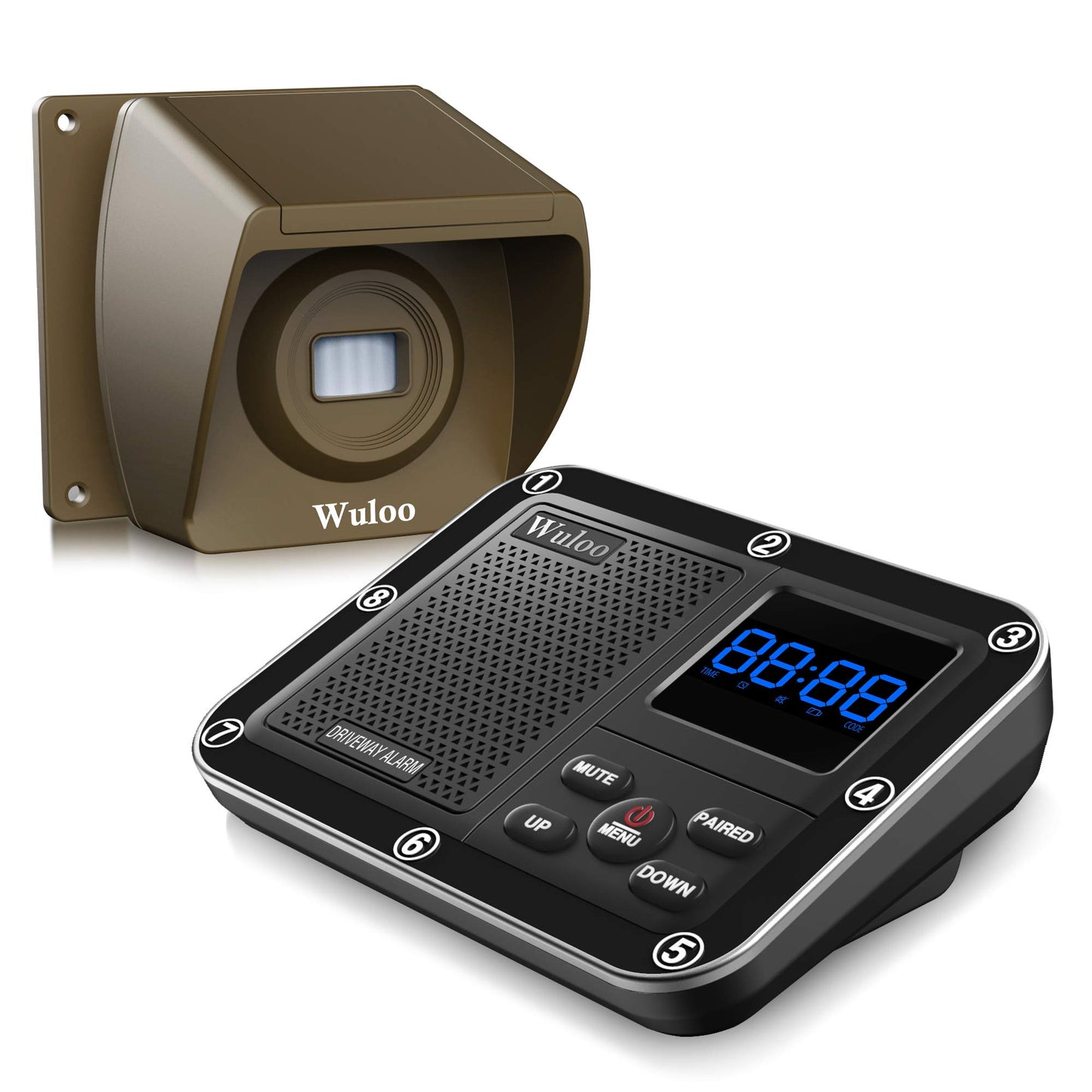 Wireless Driveway Alarm 1800 Feet Long Range Motion Sensor Alert System Driveway Detector for Home with 1800mAh Rechargeable Battery (1&1-Brown)