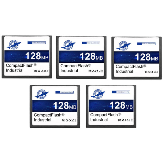 Dogfish Compact Flash Memory Card 128MB 5 Pack High Performance Industrial CF Type I Card FAT16 for Industrial Equipment and Vintage Digital Cameras