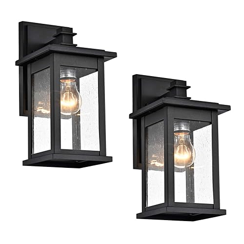 MICSIU 2 Pack Matte Black Outdoor Wall Sconce, 12 Inch Vintage Farmhouse