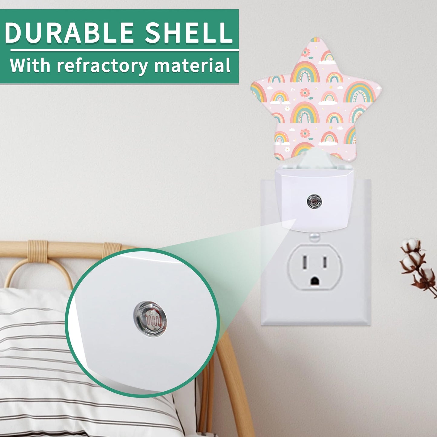 Cute Rainbow Star Night Light Plug in, Soft Glow Night Light for Kids Bedroom Nursery, Gentle Warm Light for Sleep, Compact Lamp for Hallway Bathroom
