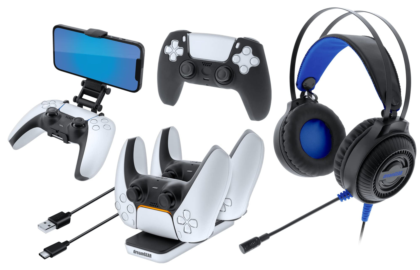 dreamGEAR Gamers Kit Charger for PlayStation 5: PS5 Bundles -Dualsense Gaming Headset and More