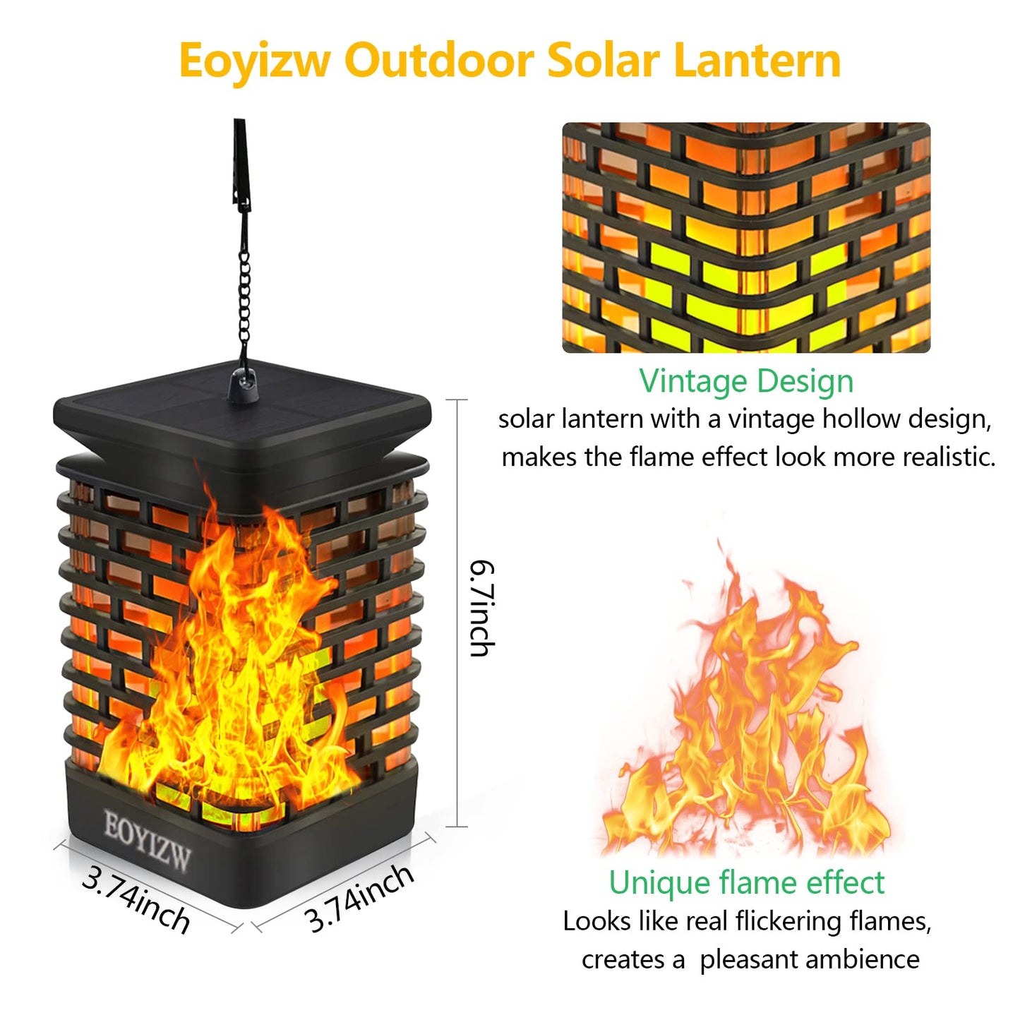 EOYIZW Solar Outdoor Lights 2 Pack- 99 LEDs Flickering Flame Solar Lantern for Garden Decor- IP65 Waterproof Garden Decor for Halloween Patio Yard