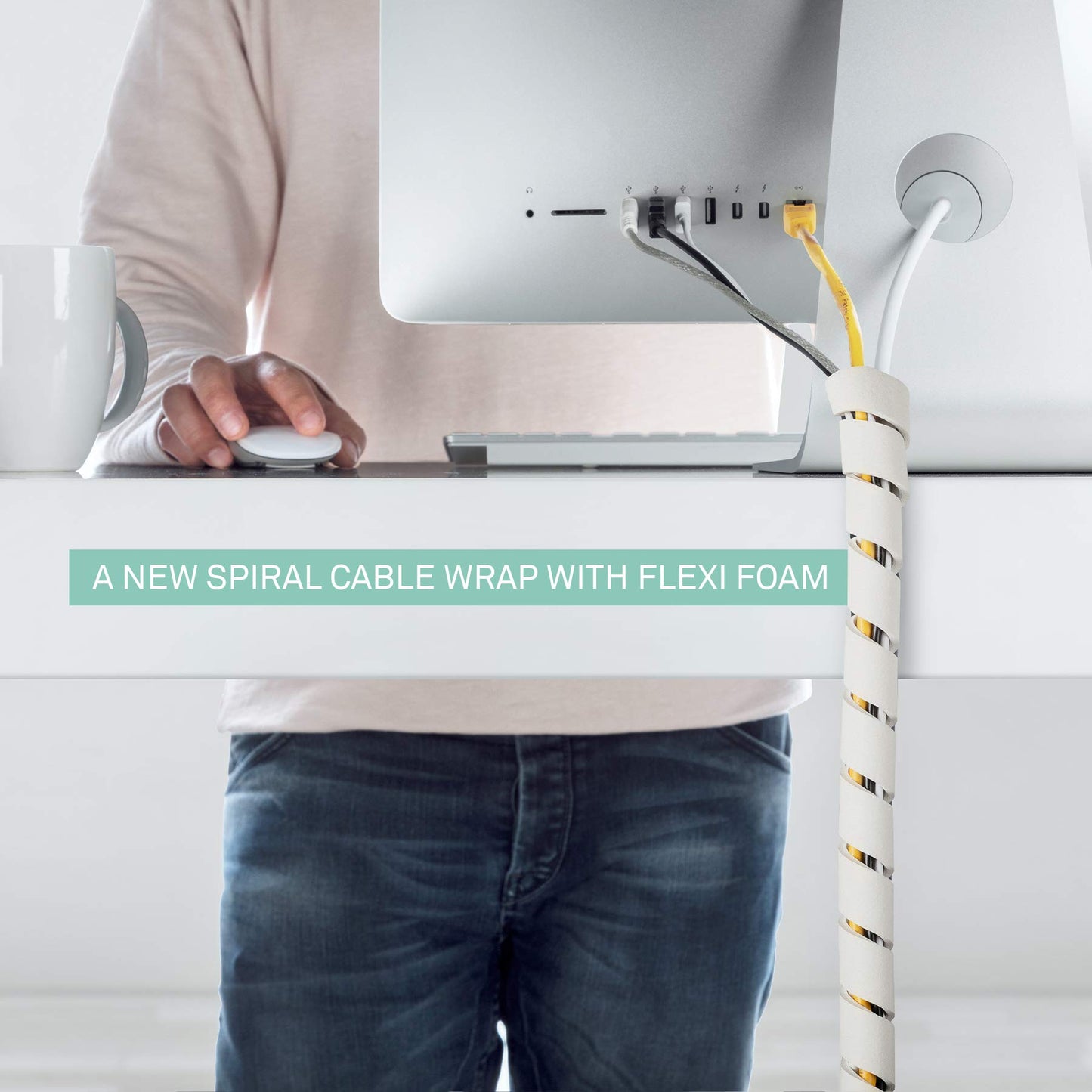 10-ft Cable Slinky - Super Soft and Flexible Rubber Spiral Cord Wrap (2-ft X 5 pcs) White