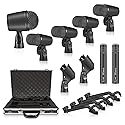 Phenyx Pro Drum Microphone Kit, 7-Piece Full Metal Wired Dynamic Mic Set for Bass/Tom/Snare/Hi-hat Cymbals, with Carrying Case, Holders, and Threaded