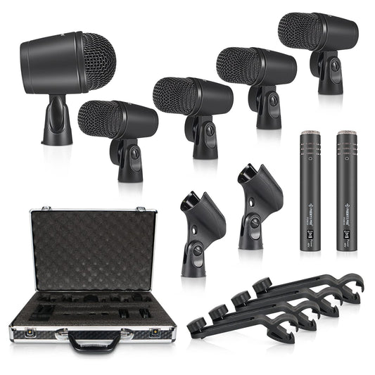 Phenyx Pro Drum Microphone Kit, 7-Piece Full Metal Wired Dynamic Mic Set for Bass/Tom/Snare/Hi-hat Cymbals, with Carrying Case, Holders, and Threaded