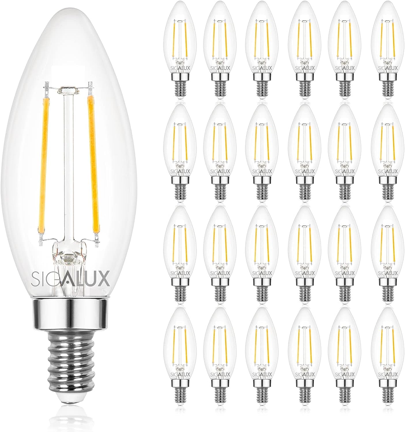 Sigalux E12 LED Bulb Dimmable, 40 Watt Candelabra LED Light Bulbs, Chandelier Light Bulbs, B10 2700K Soft White, Type B Candle Light Bulbs