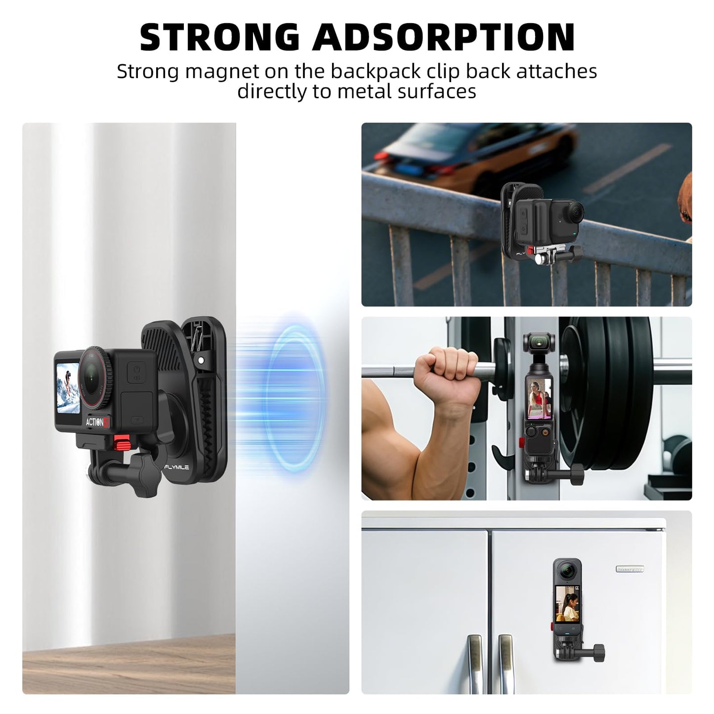 Backpack Clip Magnetic Mount for DJI Osmo Action 5 Pro/6/4/3, 360° Rotating Shoulder Bag Strap Clip Mount for Insta360 X5/X4/Ace Pro 2/Go Ultra, Osmo