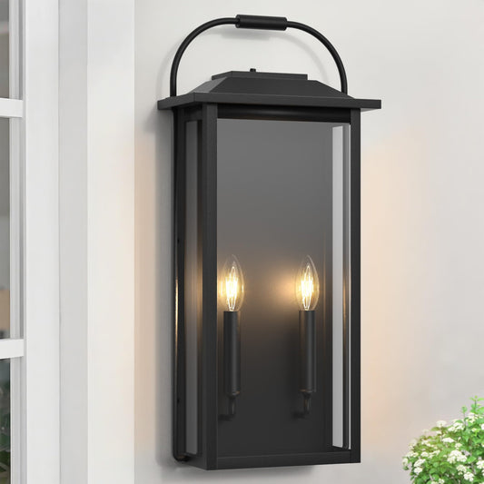 Lawyettle Large Size Dusk to Dawn Outdoor Wall Light, 24 Inch Exterior Wall Sconce 2-Light, Modern Matte Black Outdoor Wall Lantern, Waterproof