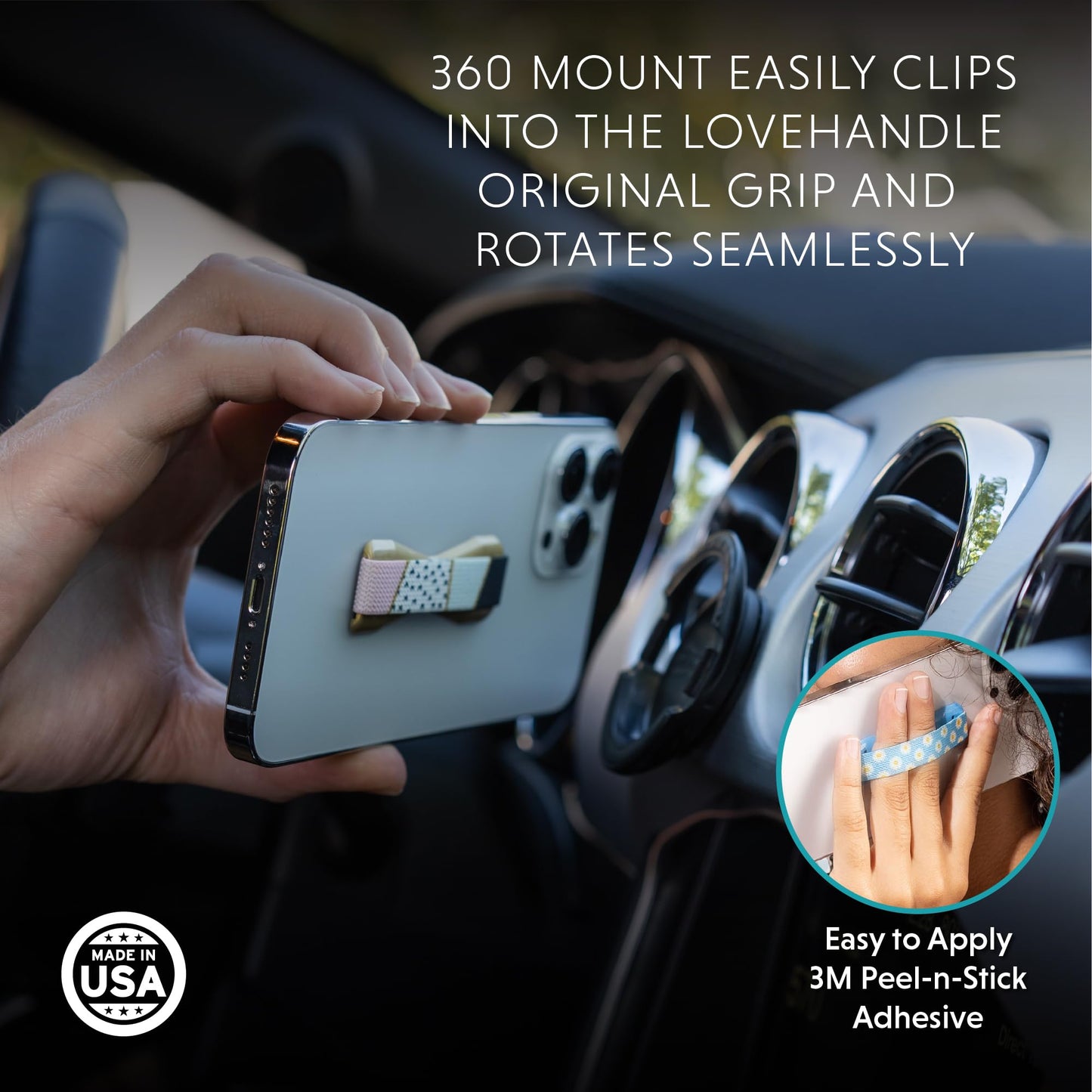 LOVEHANDLE Cell Phone Holder and Grip 360 Mount and Grip - Car Mount for Smartphones and Mini Tablets with 360 Rotation Technology - Combo Pack (Black