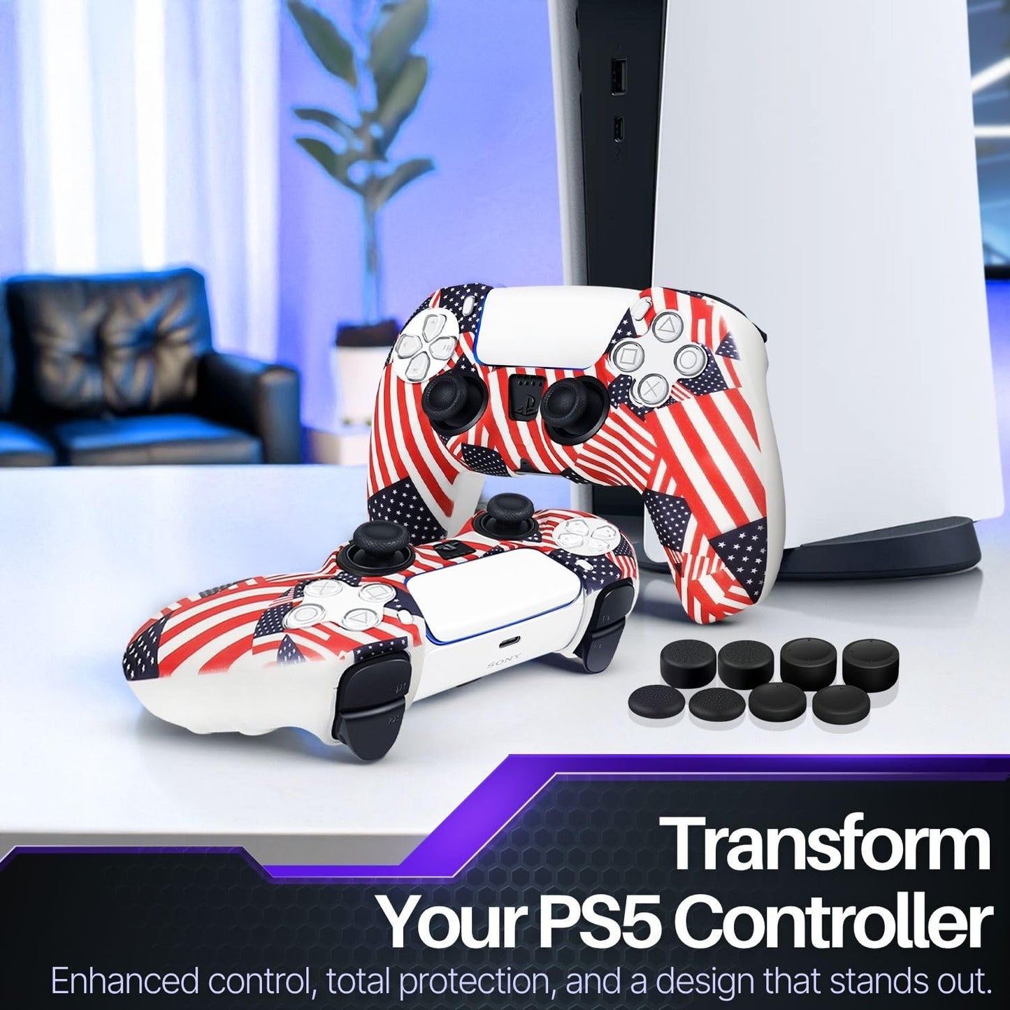 TNP Silicone Case Cover for PS5 Controller - Anti-Slip Silicone Skin Sleeve with 8 Thumb Grips for DualSense Controller - Ergonomic Textured Grip