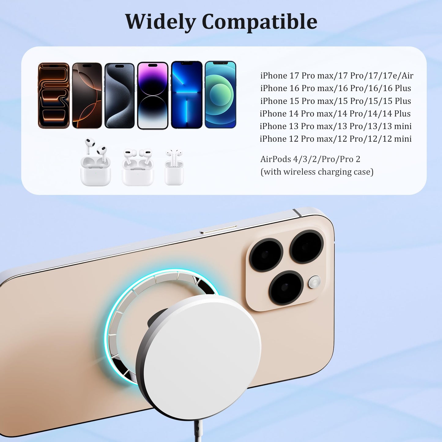 10FT Wireless Charger,[Apple MFi Certified] Magnetic iPhone Charger,2Pack Fast Mag-Safe Charging iPhone Wireless Charger, Long Pad for iPhone 17 Pro