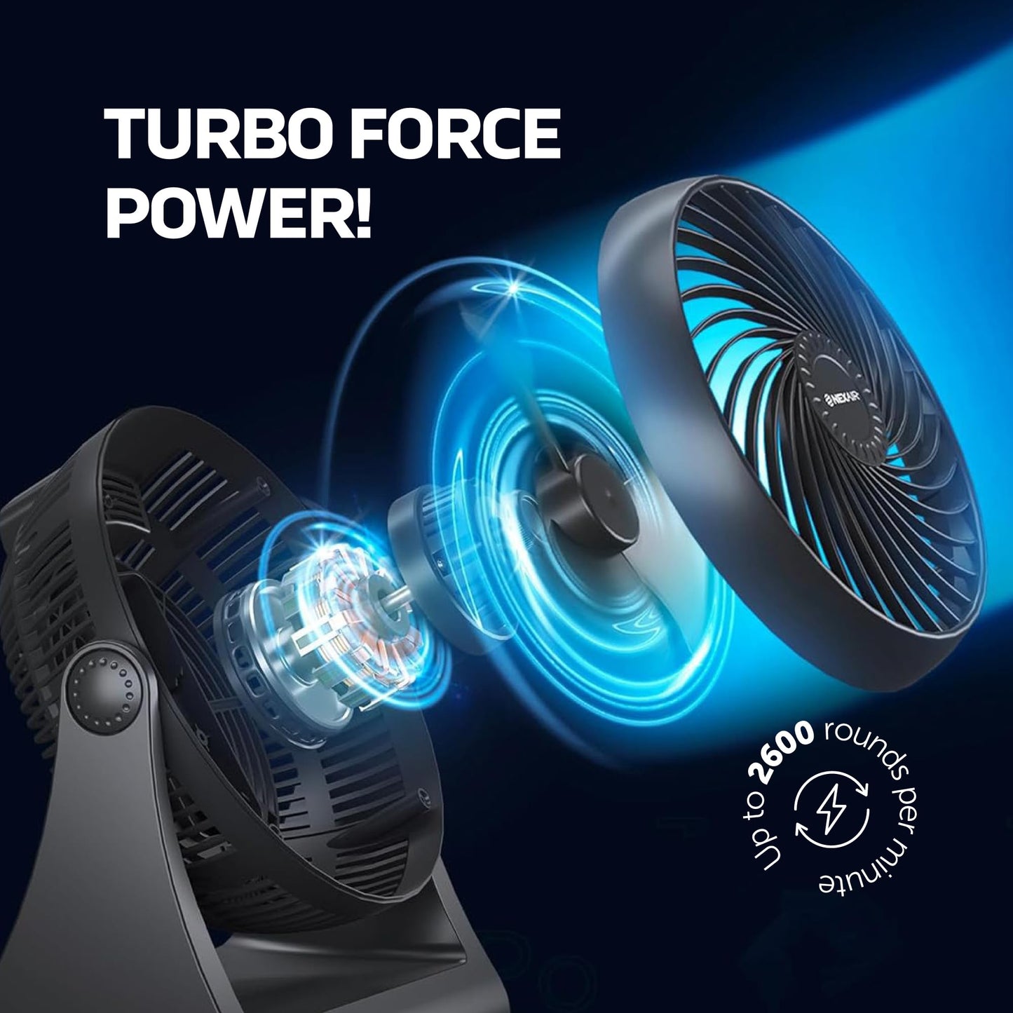 NEXAIR 7" Air Circulator Portable Turbo Fan, 3 Speed Adjustable Desk fan Powers Cool Air-Waves Up To 25ft, Quiet Operating Fan For Bedroom, Made
