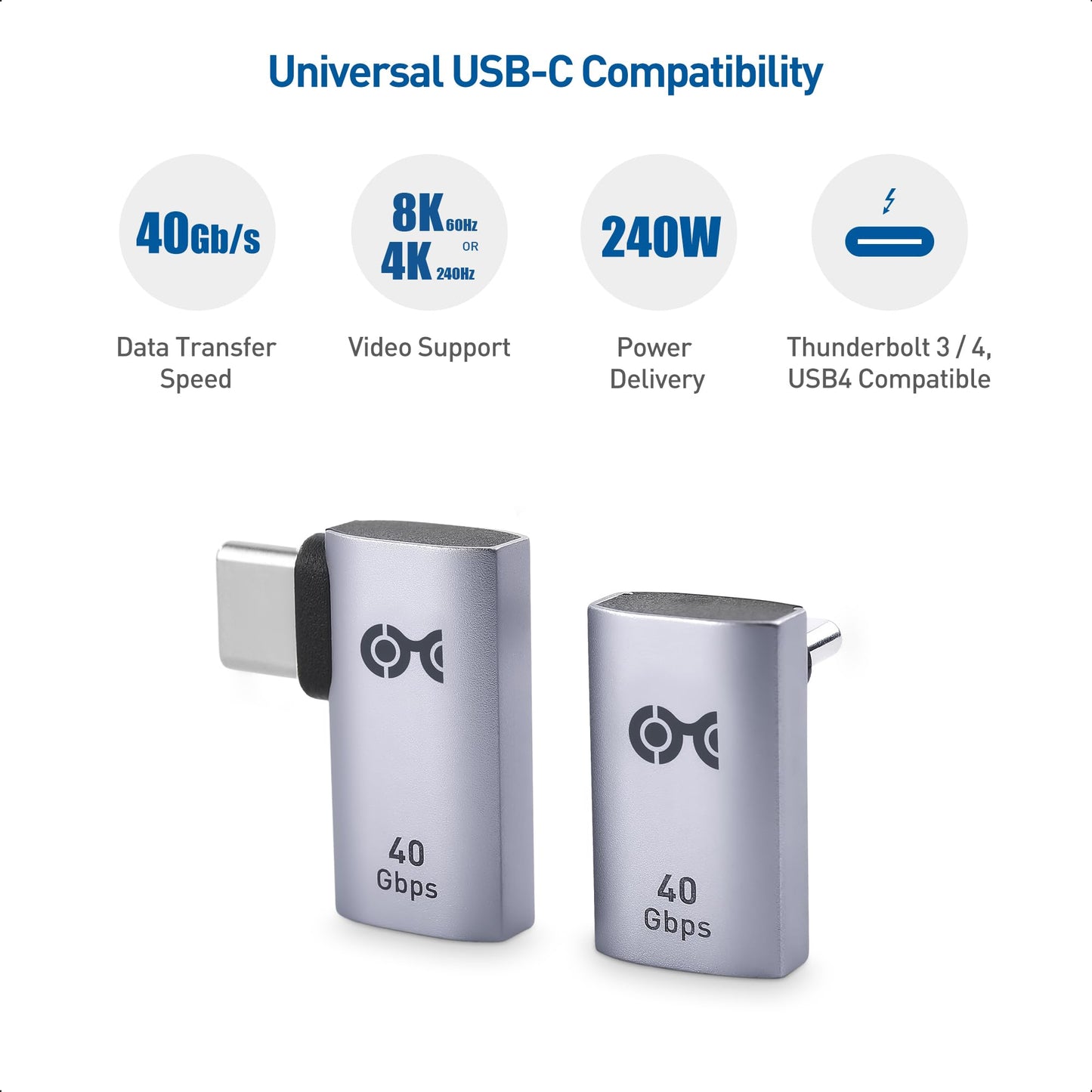 Cable Matters Combo-Pack 40Gbps Right Angle USB-C Adapter Kit, Up to [4K@240Hz Video, 240W Charging, 40Gbps Data Transfer] 90 Degree USB C Adapter…