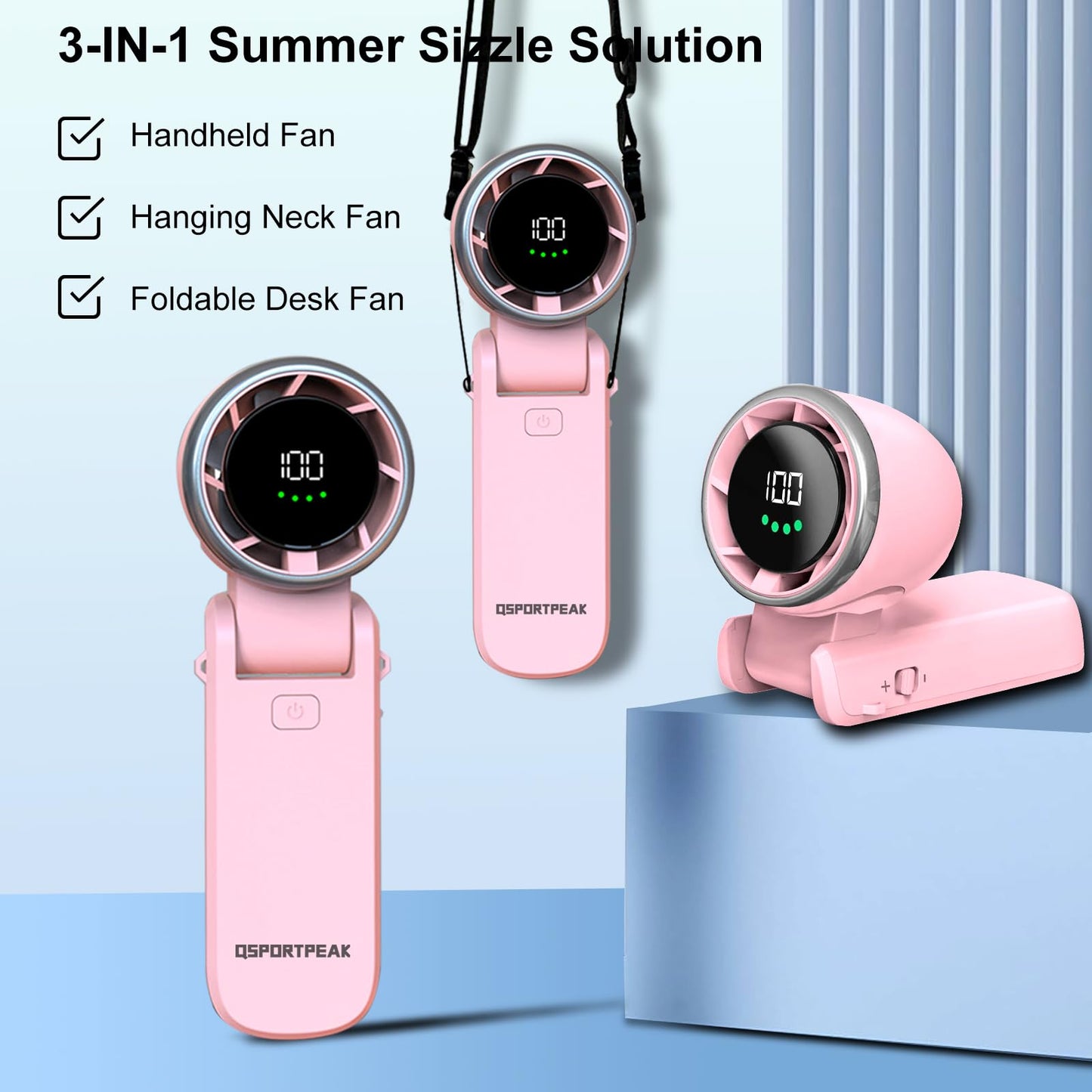Portable Handheld Turbo Fan, 5 Gear Wind, 4000mAh Rechargeable, Up to 12 Working Hours, 3 IN 1 Hand /Desk/Neck Fan with Air Turbo Tech Cooling Fan