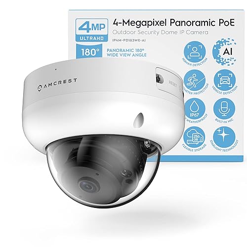 Amcrest Panoramic IP POE Camera, 180° Panoramic 4-Megapixel POE IP Dome Camera, Security Outdoor Camera, 50ft Nightvision, IVS Features and People