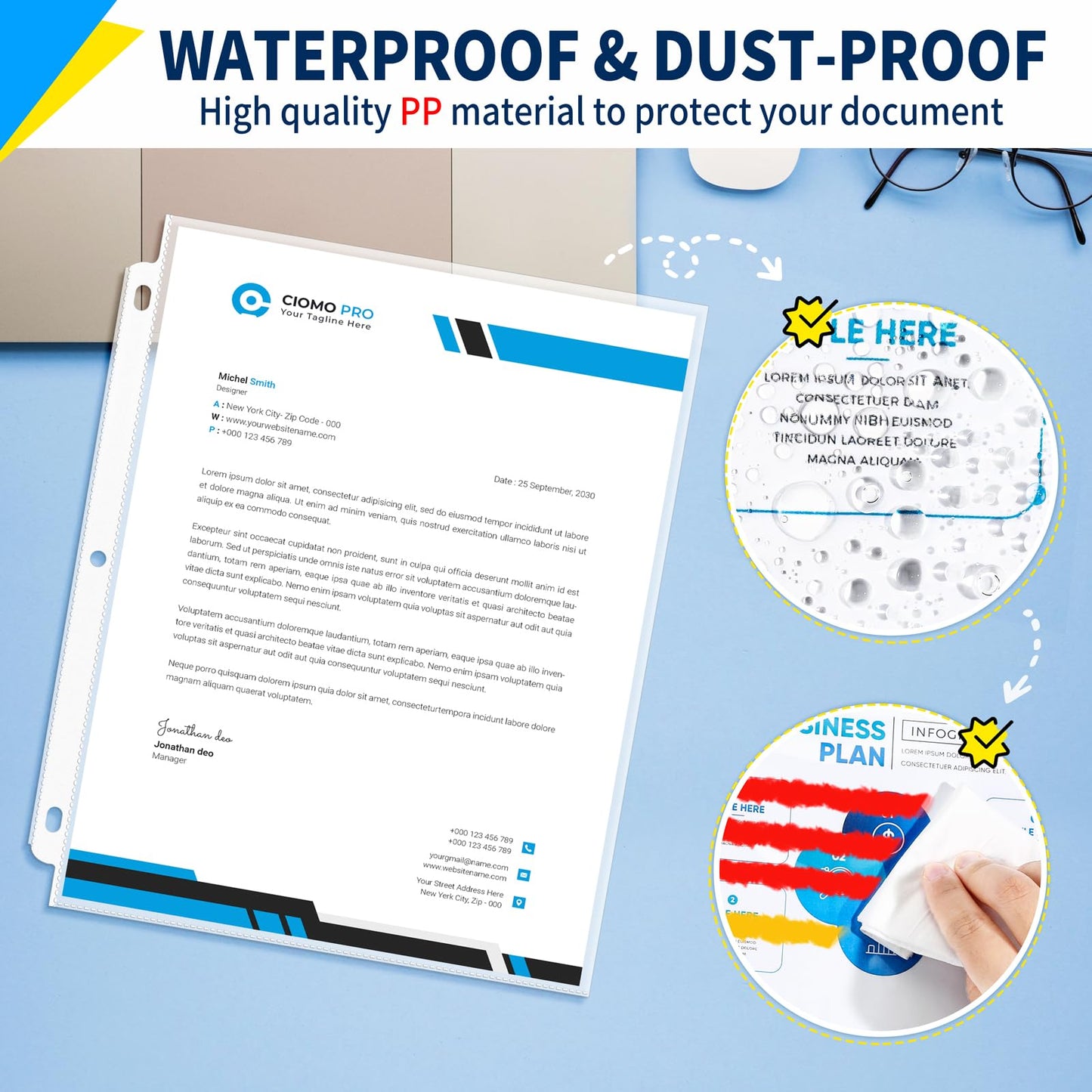 SUNEE Sheet Protectors 200 Packs for 3 Ring Binder, PVC-Free Clear Page Protectors 8.5x11 Inches Plastic Cover for Paper, Documents, Photos, Top