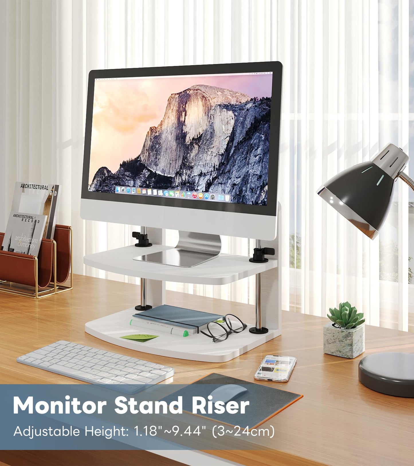 WikrOck Computer Monitor Stand Riser for Reduced Neck Strain, Adjustable Height Desk Shelf Organizer Monitor Riser Stand for PC Monitor - Not