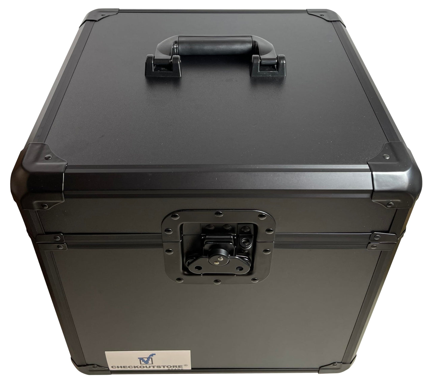 CheckOutStore Black Limited Aluminum 12" LP Vinyl Record Storage Box (Holds Up to 100 Records)