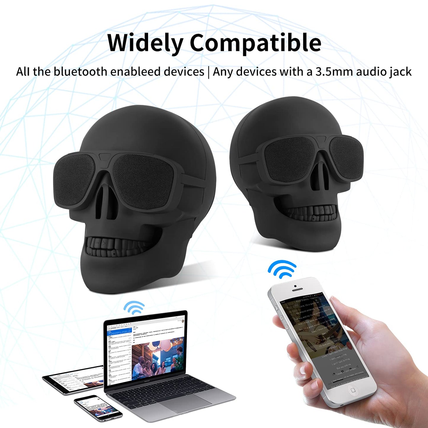 YSEECHENS Skull Speaker Wireless Portable Unique Skeleton Bluetooth Speakers Halloween Decorations for Gift Party Supports TF/USB Drive/AUX