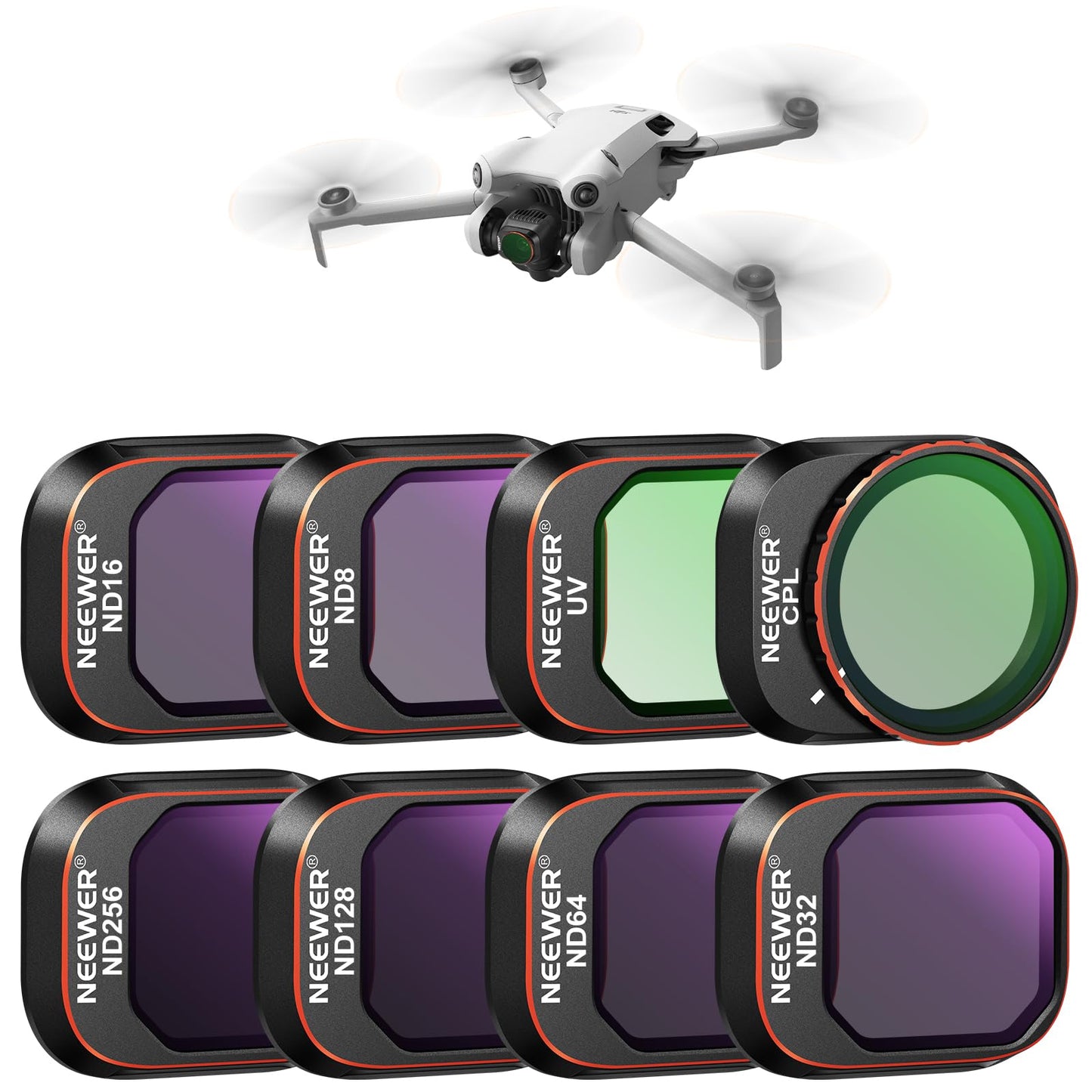 NEEWER ND & CPL Filter Set Compatible with DJI Mini 4 Pro, 8 Pack UV CPL ND8 ND16 ND32 ND64 ND128 ND256 CPL Polarizer Neutral Density Drone Lens
