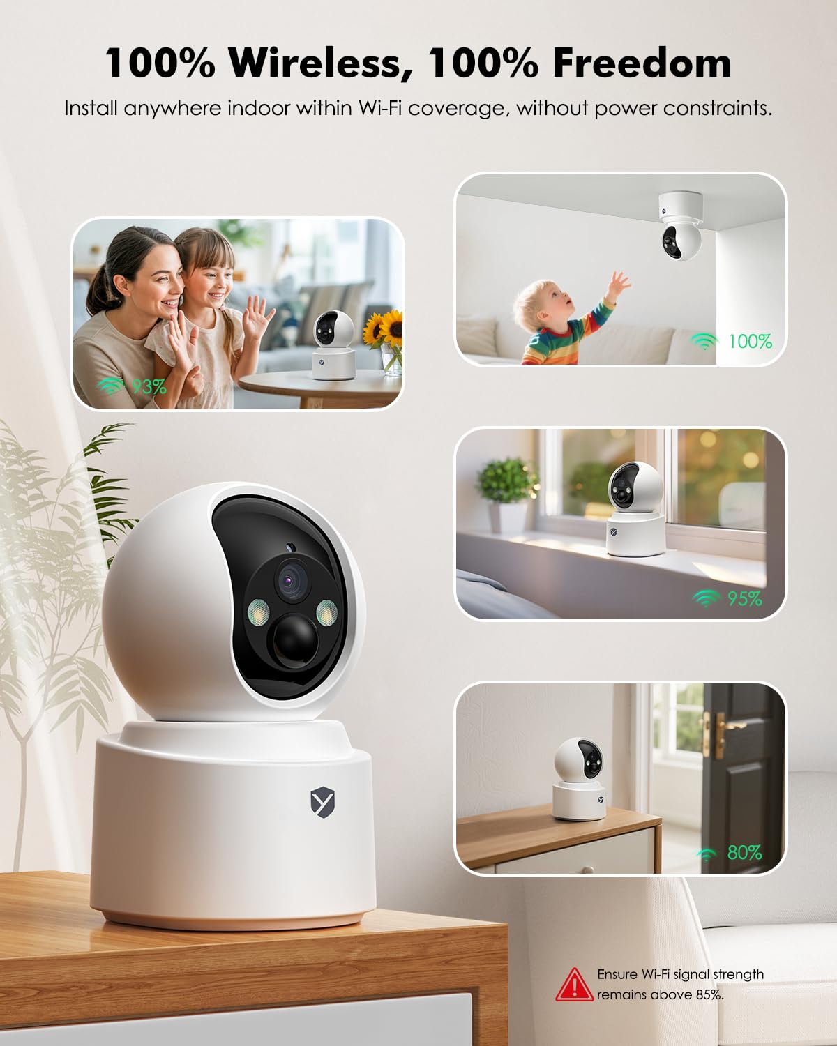 Battery Powered Indoor Camera Wireless, PTZ Pet Camera with 6000mAh Rechargeable, Dual-Band WiFi, 2.5K 4MP Color Night Vision, SD/Cloud Storage, 2-Way