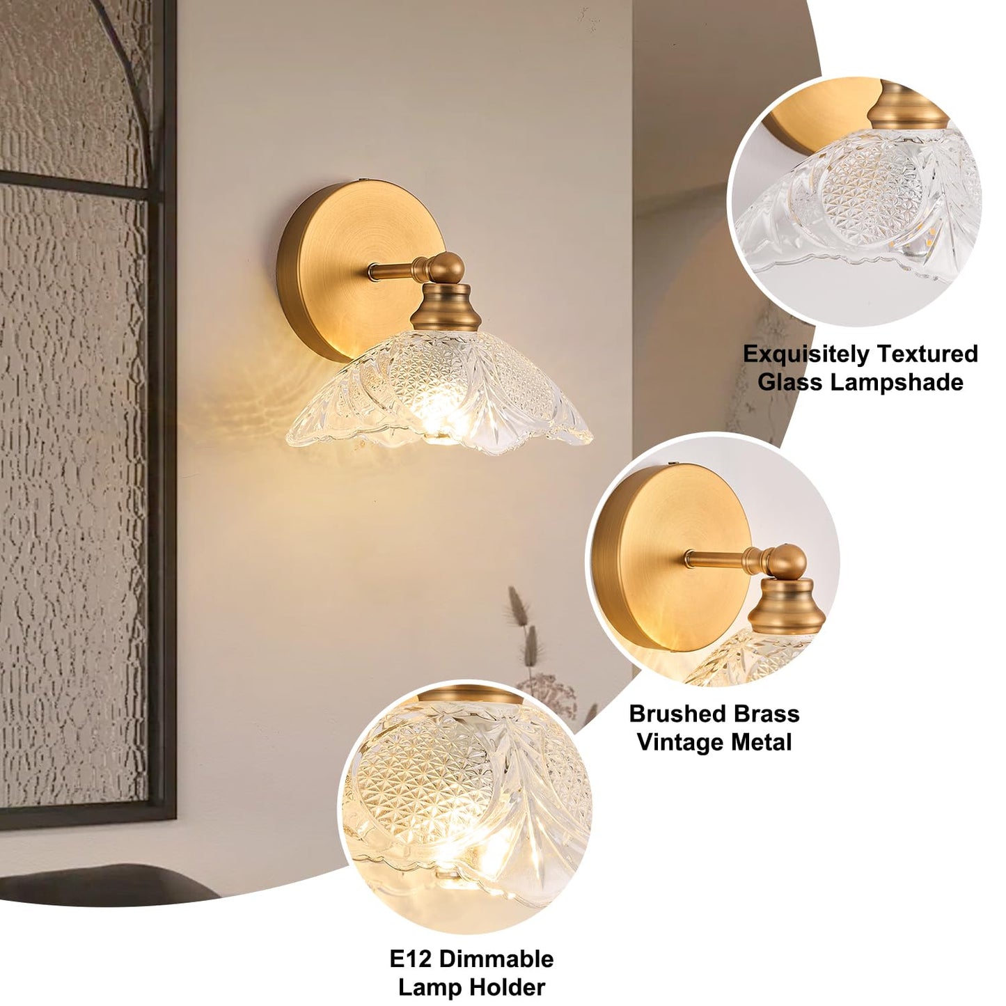 JSDKIUT Bathroom Vanity Light, 9.05 Inch Single Light Brushed Antique Brass Wall Sconce, Vintage E12 Bathroom Light for Mirror, Euro Classic Lighting