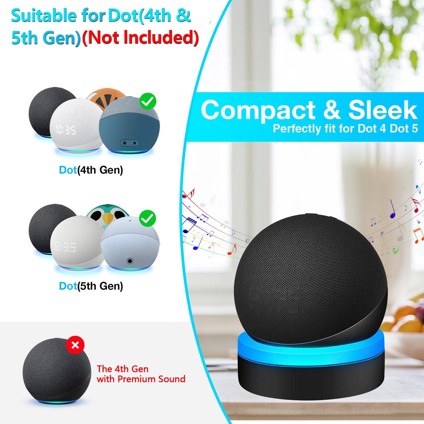 ZUOLACO Table Holder for Echo Dot 4th/5th Generation, Desktop Stand Mount for Echo Dot 4th/5th Gen, Base Bracket with Light Guide, Dot Accessories