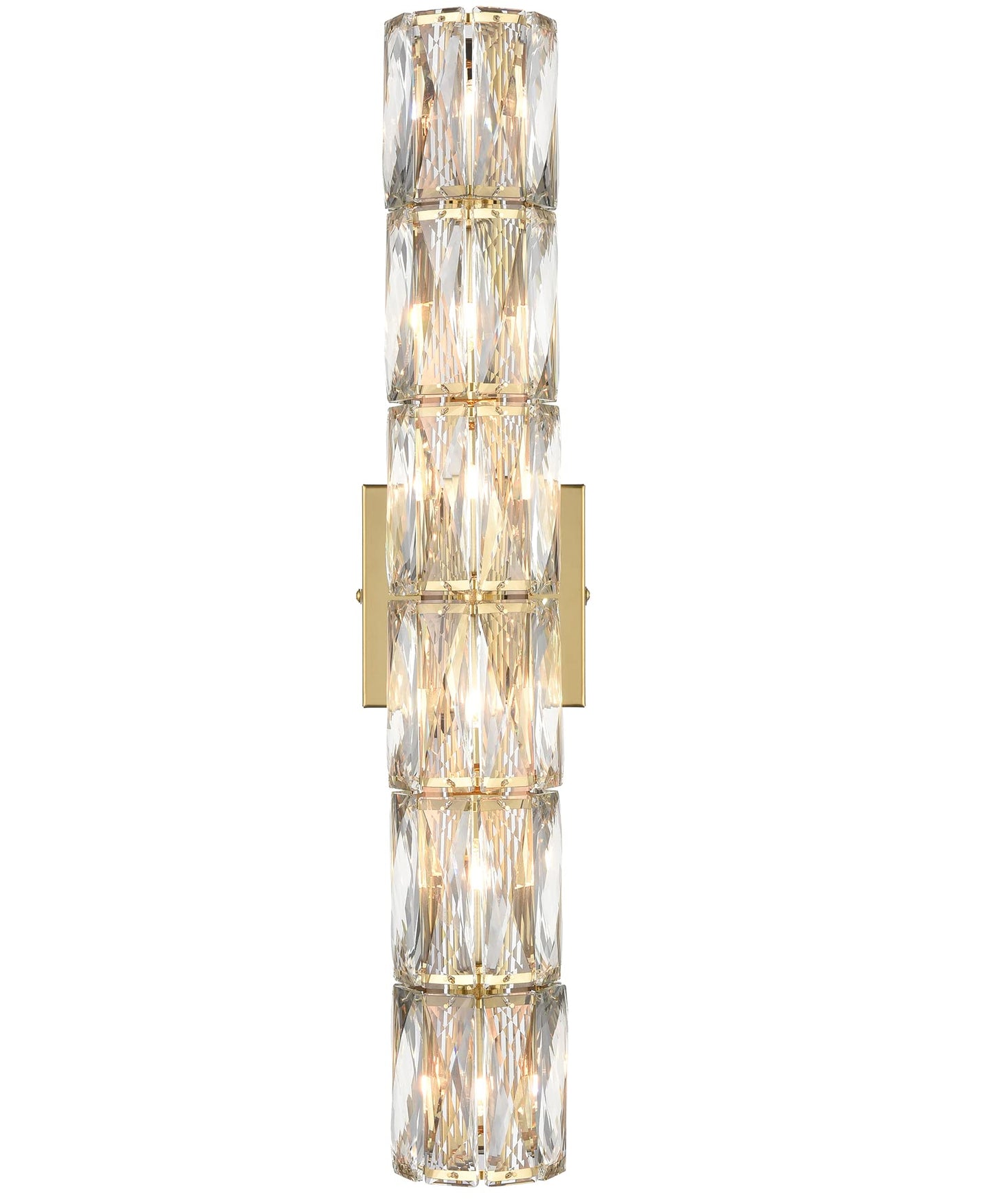 SAMTEEN 24-Inch Crystal Wall Sconce Gold Sconces Wall Lighting Mid-Century Modern 6-Light Luxury Brass Glass Wall Light Fixture for Bedroom Hallway